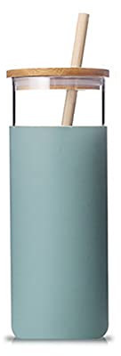 Borraccia in vetro con cannuccia e coperchio, riutilizzabile, adatta per uomini e donne (verde)