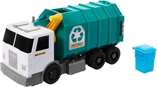 Matchbox Grand Camion de Recyclage (38 cm) avec Poubelle et Centre de Tri Jouet Enfant, Dès 3 Ans, HHR64