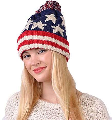 Parquet American Flag Knit Pom Beanie Skimütze mit Sternen