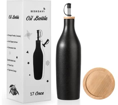 BESKGAVI Olive Oil Dispenser Bottle for Kitchen - 500 ml Cooking Oil Drizzler with Brush (Black)