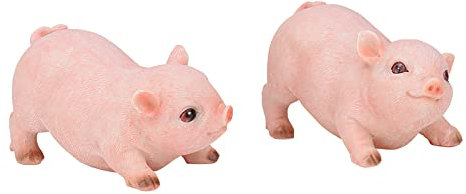 Otzoan 2 Stück Süße Schwein Gartenfigur aus Harz Tier Statue Gartendeko (Rosa)
