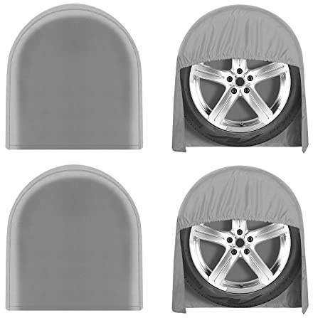 OutdoorLines Outdoor Waterproof Tire Covers Set of 4 - UV-Proof Trailer Wheel Cover Windproof Tire Protector for RV Jeep Trailers Camper Van Truck, Universal Tire Covering Fits Diameters 24-26, Gray