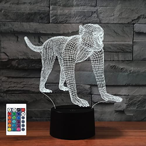 SUPERRUIDALONG 3D Cartoon Affe Fernbedienung 16 Farben Nachtlichter Illusion Acryl LED Tisch Nachttisch Lampe Kinder Schlafzimmer Schreibtisch Dekor Geburtstag Geschenke Spielzeug für Kinder
