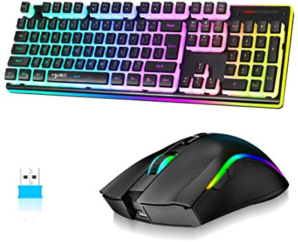 MAMBASNAKE L96 Kabellose Tastatur- Und Maus-Kombination Mechanisches Gefühl, Wiederaufladbare 3000mAh-RGB-Tastatur in Voller Größe Mit Pudding-Tastenkappen + Optische Mäuse Mit 4800 DPI, US Layout