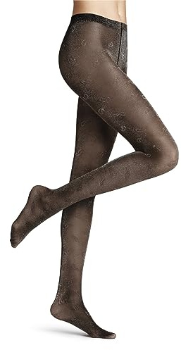 FALKE Women's Day to Night 30 DEN W TI Sheer Patterned 1 Pair Tights, Black (Black/Silver 3103), S