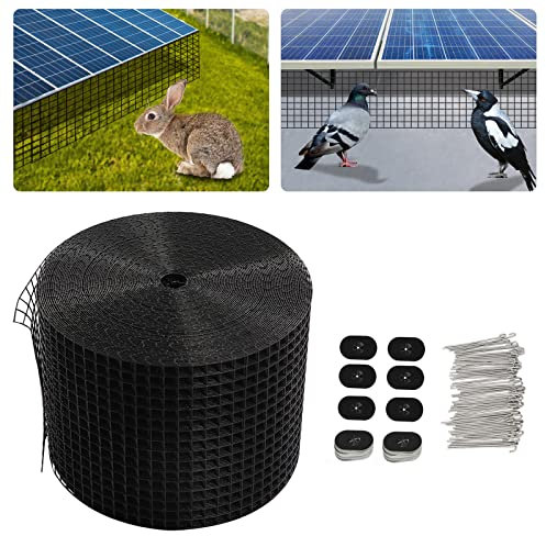 Esyogen Solar Panel Bird Guard Squirrel Proofing Kit 8in*98ft Bird proofing Wire Screen Protection Wire mesh PVC Coated Galvanized Steel mesh Bird+70 Fasteners Clips,Black