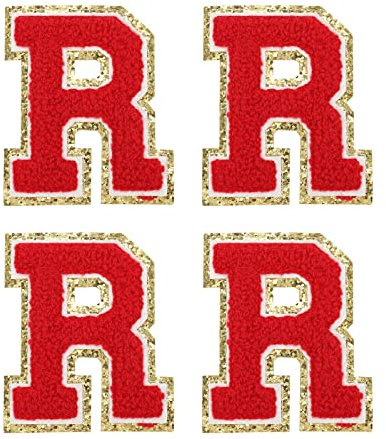 sourcing map 4Pcs Chenille Letter Patches Iron on Letter Patches Red R Alphabet Decorative Repair Embroidered Patches for Clothing, Shoes, Hats, Backpacks