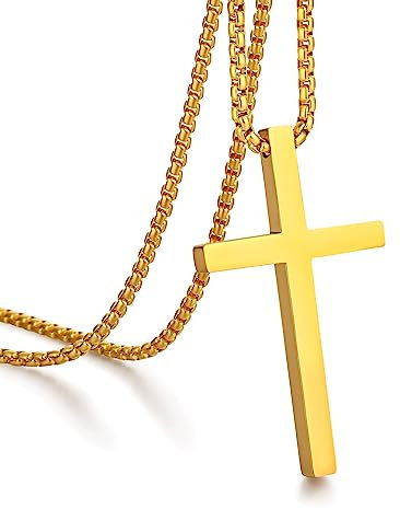 jiamiaoi Kreuz Kette Gold Farben Kette mit Kreuz für Herren Damen Kruzifix Anhänger Halskette Edelstahl 24'' Ketten