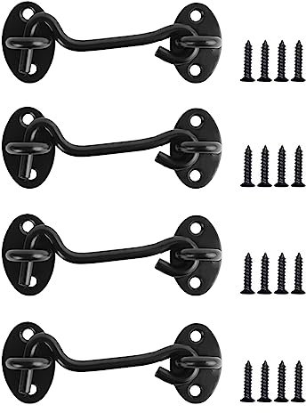 Xinlon 4 Pezzi Chiavistello Per Porta In Legno, Gancio Finestra, Blocca Porta, Blocca Finestra Aperta Per Porta Fienile, Armadio, Cancello, Porte Scorrevoli, Con 16 Viti Di Montaggio (3 Inch, Nero)