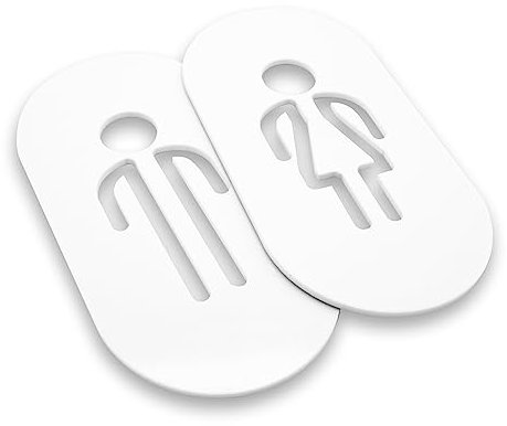DOJA Barcelona | Cartello Bagno Uomo Donna | Bianco | 160 x 80 mm | 1+1 | Targhette Bagno Uomo Donna | Insegna Bagno Uomo Donna per Toilette Ufficio, Locale, Ristorante, Scuola | Simbolo Bagno WC