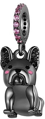 BEEUVIP Damen Bulldogge baumeln Charm Anhänger für Armband 925 Sterling Silber Geburtsstein Charms Beads passend für Armband