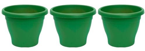 AC - Pack de 3 Macetas Mediterráneas - Plástico Resistente - Ideal para el Hogar, Plantas, Jardín, Decoración. - Cuidado de Plantas - Forma Redonda - 25 cm - Color Verde