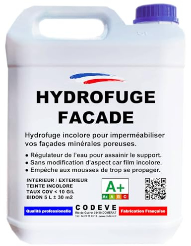 Hydrofuge Facade - Codeve Bois - 20L - Intérieur/extérieur - Imperméabilisant Pour Façade, Mur, Enduit, Brique Ou Crépi.