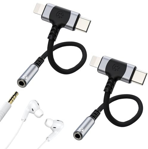 INBOLM 2-In-1 Lighting & USB C to 3.5mm Headphone Jack Adapter, Aux Audio Cable Adapter for iphone Lighting USB-C to 3.5mm Headphone Jack Adapter(2Pcs)