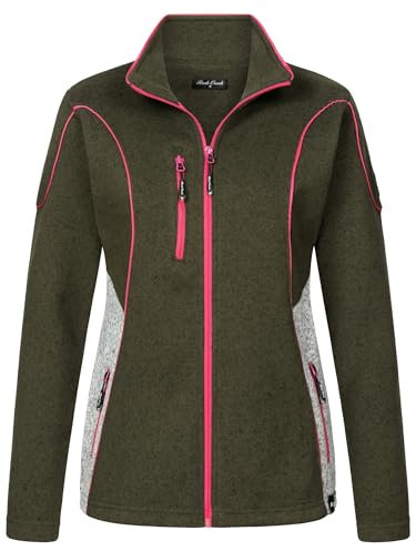 Rock Creek Damen Fleecejacke warm Übergangsjacke Windbreaker Fleece Jacken Outdoorjacke Stehkragen Damenjacke Melange Fleecejacke Sweatjacke Pullover D-499 Dunkelgrün 3XL