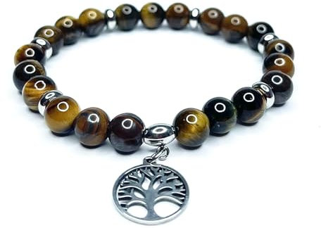 Felicidade Bracciale in pietre semipreziose con albero della vita, Taglia unica, Pietra semipreziosa, Quarzo rosa