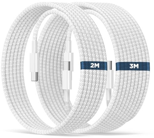 iPhone 16 15 Câble USB C vers C pack de 2,[2M+3M] 60W Câble USB C vers C Nylon chargeur Tressé pour Apple iPhone 16 15/Plus/Pro/Pro Max,iPad Pro 12.9 inch/Air/Macbook/Samsung Galaxy S25 24 Ultra