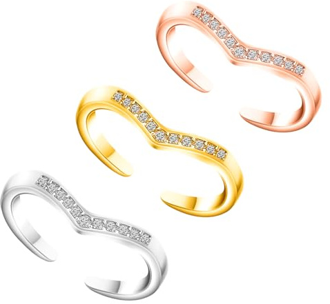 Kucheed 3 Stück Zehenringe für Frauen, Verstellbarer Hypoallergener Bandring aus Zirkonia,Silber/Roségold/Gold Zehenring Set Strand Fußschmuck für Den Sommer,Zehe Finger Gemeinsam Schwanz Ring