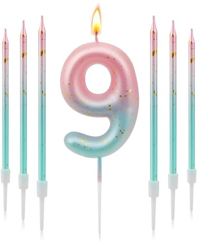 TAIXING Geburtstagskerzen Zahlen 9, 3D Farbverlaufs Kerzen Geburtstag, Geburtstagskerzen Kinder Rosa Blauer Farbverlauf, Zahlenkerze für Kinder Jungen Mädchen Geburtstags Jubiläum, Kerze 9