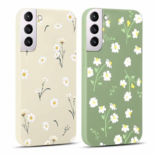 Xylota 2 Stück Handyhülle für Samsung Galaxy S21 5G 6,2 Hülle, Aesthetic Muster Blumen Mädchen Frauen Case, Weich Silikon Dünn TPU Stoßfeste Kratzfest Schutzhülle Cover für Samsung S21, Grün + Beige
