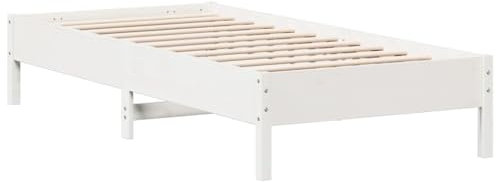 vidaXL Massivholzbett, Holzbett Bett für Schlafzimmer, Bettgestell Bettrahmen mit Lattenrost, Einzelbett Schlafzimmerbett, Weiß 100x200cm Kiefer