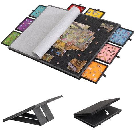 Lavievert 2000 Piece Tilting Puzzle Board with 8 Colored Drawers & Cover, Adjustable Lightweight Felt Puzzle Board with Built-in Stand, Foldable & Portable Jigsaw Table with Storage for Adults