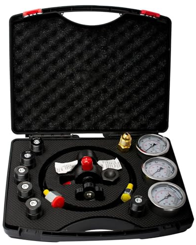 JINGEDD Hydraulisches Stickstoffdruckprüfset, Ladeset für hydraulische Stickstoffspeicher, Stickstofffüll- und -ladeset mit 3 Messgeräten, 7 Kupplungen und 1 Gasschlauch