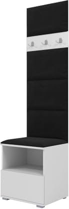 RAVIO Garderoben-Set NELA IV Kompakte Flurgarderobe, 50cm Wand-Garderobe mit Gepolstertes Paneel/Wandpaneel (Weiß + Schwarz (Trinity 16))
