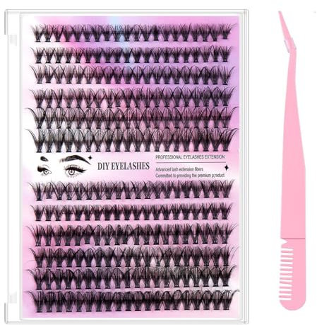 HyzaPhix Kit Extension Cils, 240 Pièces 30D 40D Faux Cils Individuels Avec Pince à Cils, Kit Extension Faux Cils DIY Lash Extension Kit pour Filles, Femmes, 10-16MM (30D 40D)
