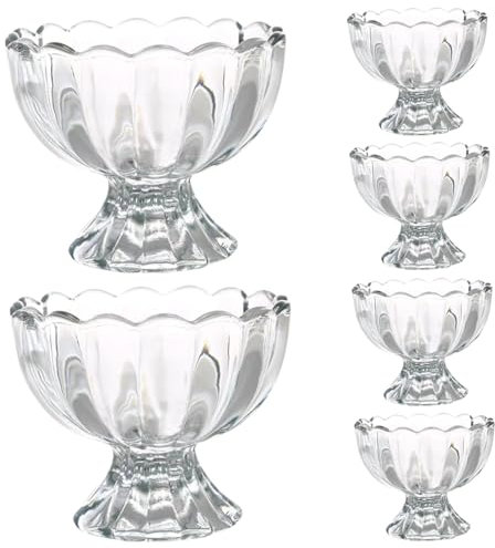 6 piezas de tazones de helado de vidrio, helado de 6.8 oz vasos de helado, tazones de postres de vidrio, tazones de postres de vidrio, tazones de helado transparente de bocadillos para fiesta en ca