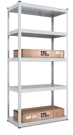 baudim - Metallregal: Flexibles Stahlregal für Lager und Keller. 180x60x40 cm, 5 Metall-Böden, 875 kg, Robustes Steckregal mit anpassbaren Böden. Lastenregal, verzinkt,