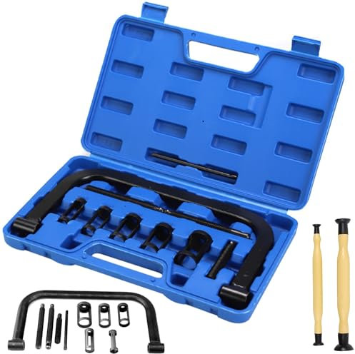 LQGTQO 12 Pièces Compresseur de Ressort de Soupape Kit, Compresseur de Ressort avec Leve Soupape, Universel Portable Ensemble D'outils de Réparation Automobile, pour Voitures, Motos