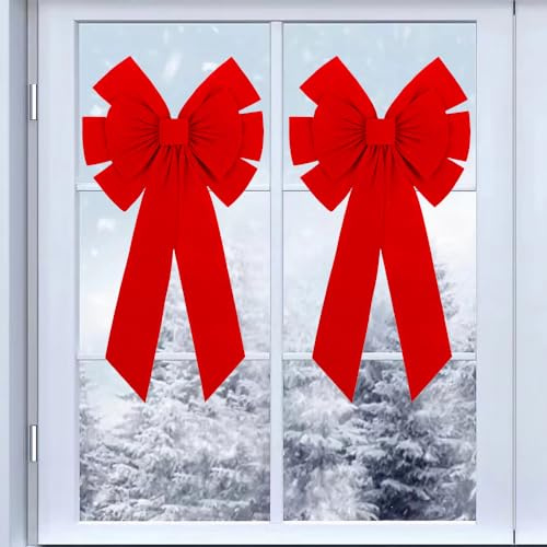 Junhui 2 Pezzi Fiocchi di Velluto, Grandi Archi Rossi della Porta Fiocco di Natale, 90cm x 42cm Fiocchi Rossi di Natale per la Decorazione Festiva della Porta d'ingresso, Decorazioni di Natalizie