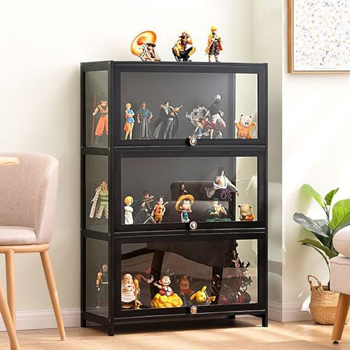 Pounjsd Vitrine pour Collection,vitrine en Acrylique Armoire vitrine vitrine en Acrylique pour Collection,3 étages Armoires de curiosités,Bibliothèque pour Objets,Livres, vin, 70×32×106cm-Noir