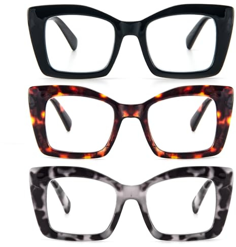 KoKoBin Oprah Lunettes de lecture carrées surdimensionnées pour femmes avec charnières à ressort pour ordinateurs (Noir/Léopard marron/Léopard gris, 2.5, Dioptres)