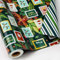 Wikadlik Wendbares Geschenkpapier für Weihnachten, 43 cm x 10 m, niedliches grünes Geschenkpapier, lustiger Stempel, Weihnachtsmann, Schneeflocken, Streifen