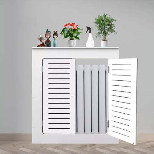 AHDFY Heizkörperverkleidung Weiß -Radiator Cover Shelf - Heizung Abdeckung Gitter Modern Lamellen Heizkörper-Abdeckung für Flure, Wohnzimmer und Badezimmer,80 * 80 * 25cm/31.5 * 31.5 * 9.8in