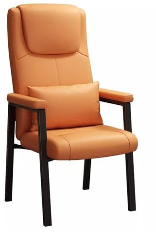 Moderner Büro-Schreibtischstuhl mit hoher Rückenlehne und Lendenwirbelstütze und gepolstertem Kissen, ergonomischer Ledersessel, Akzentstuhl für Wohnzimmer (Orange)