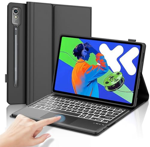 JADEMALL Custodia Tastiera con Trackpad per Lenovo Idea Tab Pro 12.7 2025, Italiano QWERTY Tastiera Retroilluminata Bluetooth Magnetica Staccabile con Touchpad per Lenovo Idea Tab Pro 2025, Nero