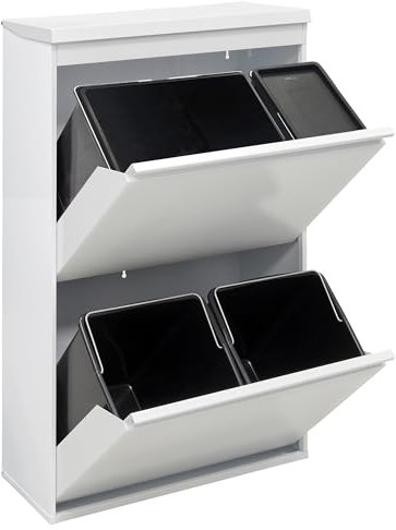 Arregui CR621-B04 Cubo de Basura y Reciclaje de Acero de 4 Compartimentos con Bandeja Superior | 23+11+17+17 L (68L) | Contenedores de Reciclaje con Cubo 23L para Envases | Cubos de Basura | blanco