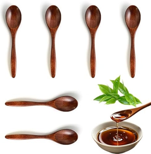 6 Stücke Wooden Spoons, Handgemachter Löffel, Wooden Tableware, Wooden Kitchen Accessories, Stirring, Cooking, Wooden Spoon for Hot Chocolate, Coffee, Honey, Tea