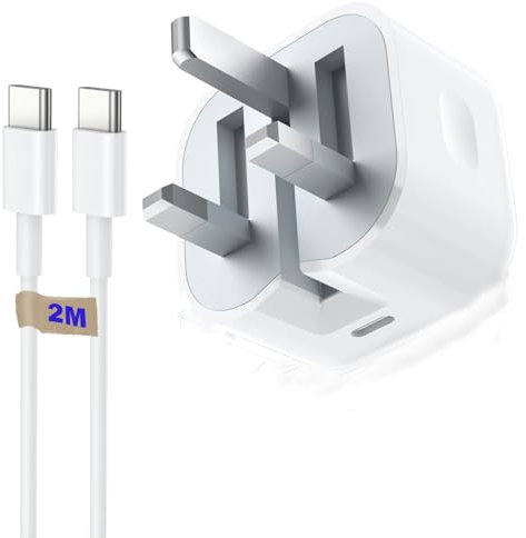 USB C Charger Plug for iPhone 15/15 Plus/15 Pro/15 Pro Max/16/16 Plus/16 Pro/16 Pro Max, iPad mini, iPad Pro/iPad Air, PD20W Fast Wall Charger with 2M Type C to USB-C Charging Cable, UK Power Adapter