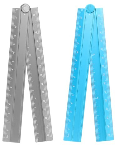 sourcing map 2pcs Folding Straight Ruler 30cm Metric Aluminum Alloy Protractor Foldable Angle Ruler Geometric Measure Tool with Angle Line for Architect Artist Office, Gray/Peacock Blue