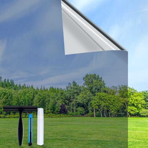 Volcanics One Way - Película de privacidad para ventanas de cristal, 90 x 200 cm, con herramientas de instalación, reflectante de calor, película tintada para ventana, para el hogar, antideslumbrante