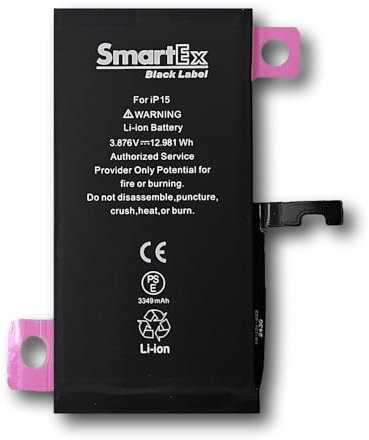 Smartex® Black Label Akku Batterie kompatibel mit iPhone 15-3349 mAh - 2 Jahre Garantie