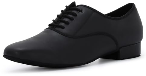 Syrads Zapatos de Baile Latino Hombre de Tacón Bajo Práctica Danza Zapatos 2.5 cm, Negro 43 EU