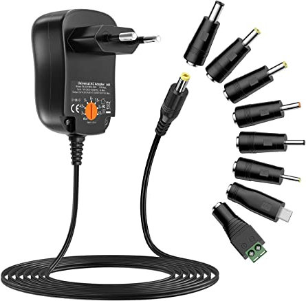 Zolt 12W Adaptador de Corriente Universal CA a CC de 3V 4,5V 5V 6V 7,5V 9V 12V 1A Fuente de Alimentación, Adaptador de Voltaje Múltiple con 8 Enchufes