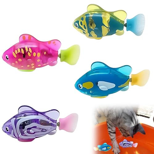 Lot de 4 jouets interactifs en forme de poisson pour chat - 7,5 x 3,5 x 2,2 cm - Jouet de natation pour chats et enfants - Pour s'amuser à l'heure du bain