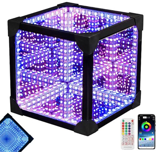 3D Psychedelic Infinity Mirror Cube LED -Licht für Spieler coole Geschenke, RGB -Farben mit Fernbedienung und App Control 10 * 10 * 10CM