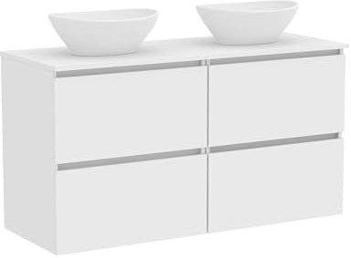Baikal Mueble de Baño Klay. Mueble MONTADO. 2 Cajones Suspendido con Lavabo sobre Encimera. Armario de Baño. Lavabo Ceramico. 120cm Blanco.